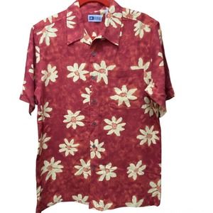 UNTIED Men's Shirt Size Medium Silk Short Sleeves Hawaiian Tropical Floral Red